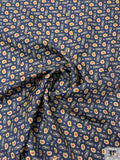 Nautical Paisley Printed Fine Silk Twill Panel - Royal Navy / Yellow / Red