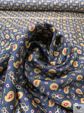 Nautical Paisley Printed Fine Silk Twill Panel - Royal Navy / Yellow / Red