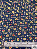 Nautical Paisley Printed Fine Silk Twill Panel - Royal Navy / Yellow / Red