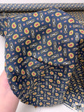 Nautical Paisley Printed Fine Silk Twill Panel - Royal Navy / Yellow / Red