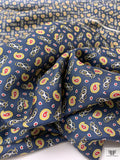 Nautical Paisley Printed Fine Silk Twill Panel - Royal Navy / Yellow / Red