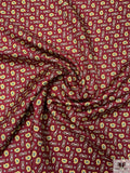 Nautical Paisley Printed Fine Silk Twill Panel - Dark Red / Pale Yellow / Sage