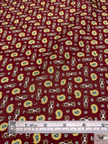 Nautical Paisley Printed Fine Silk Twill Panel - Dark Red / Pale Yellow / Sage