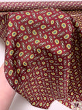Nautical Paisley Printed Fine Silk Twill Panel - Dark Red / Pale Yellow / Sage