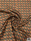 Equestrian Jockey Printed Fine Silk Twill Panel - Sweet Basil / Caramel Tan / Red