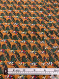 Equestrian Jockey Printed Fine Silk Twill Panel - Sweet Basil / Caramel Tan / Red
