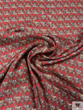 Equestrian Jockey Printed Fine Silk Twill Panel - Red / Warm Grey-Taupe / Blue