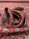Equestrian Jockey Printed Fine Silk Twill Panel - Red / Warm Grey-Taupe / Blue