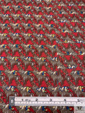 Equestrian Jockey Printed Fine Silk Twill Panel - Red / Warm Grey-Taupe / Blue