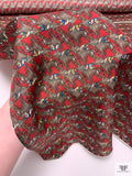 Equestrian Jockey Printed Fine Silk Twill Panel - Red / Warm Grey-Taupe / Blue