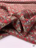 Equestrian Jockey Printed Fine Silk Twill Panel - Red / Warm Grey-Taupe / Blue