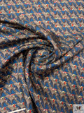 Equestrian Jockey Printed Fine Silk Twill Panel - Royal Blue / Warm Grey-Taupe / Red