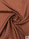 Equestrian Tack Printed Fine Silk Twill Pre-Cut Panel - Red / Yellow-Gold / Tan