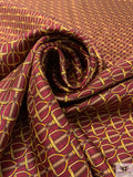 Equestrian Tack Printed Fine Silk Twill Pre-Cut Panel - Red / Yellow-Gold / Tan