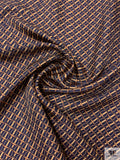 Equestrian Tack Printed Fine Silk Twill Pre-Cut Panel - Navy / Caramel-Tan