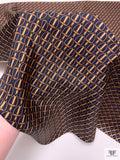 Equestrian Tack Printed Fine Silk Twill Pre-Cut Panel - Navy / Caramel-Tan