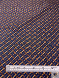 Equestrian Tack Printed Fine Silk Twill Pre-Cut Panel - Blue / Caramel-Tan