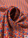 Tassel Printed Fine Silk Twill Pre-Cut Panel - Red / Blue / Yellow-Gold