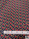 Tassel Printed Fine Silk Twill Pre-Cut Panel - Navy / Red / Golden-Yellow