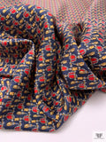Tassel Printed Fine Silk Twill Pre-Cut Panel - Navy / Red / Golden-Yellow
