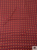 Equestrian Tack Printed Fine Silk Twill Pre-Cut Panel - Blood Red / Turquoise / Yellow-Gold