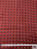 Equestrian Tack Printed Fine Silk Twill Pre-Cut Panel - Blood Red / Turquoise / Yellow-Gold