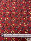 Equestrian Tack Printed Fine Silk Twill Pre-Cut Panel - Blood Red / Turquoise / Yellow-Gold