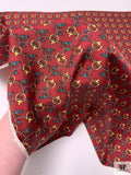 Equestrian Tack Printed Fine Silk Twill Pre-Cut Panel - Blood Red / Turquoise / Yellow-Gold