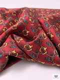 Equestrian Tack Printed Fine Silk Twill Pre-Cut Panel - Blood Red / Turquoise / Yellow-Gold