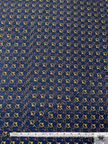 Equestrian Tack Printed Fine Silk Twill Pre-Cut Panel - Navy / Periwinkle / Yellow-Gold