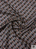 Equestrian Tack Printed Fine Silk Twill Pre-Cut Panel - Black / Dark Grey / Red / Pale Gold