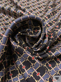 Equestrian Tack Printed Fine Silk Twill Pre-Cut Panel - Black / Dark Grey / Red / Pale Gold