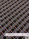 Equestrian Tack Printed Fine Silk Twill Pre-Cut Panel - Black / Dark Grey / Red / Pale Gold