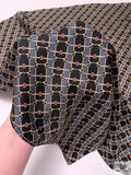 Equestrian Tack Printed Fine Silk Twill Pre-Cut Panel - Black / Dark Grey / Red / Pale Gold