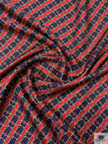 Equestrian Tack Printed Fine Silk Twill Pre-Cut Panel - Red / Navy / Light Gold