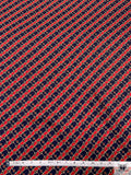 Equestrian Tack Printed Fine Silk Twill Pre-Cut Panel - Red / Navy / Light Gold