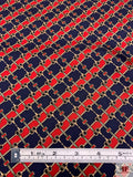Equestrian Tack Printed Fine Silk Twill Pre-Cut Panel - Red / Navy / Light Gold