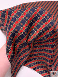 Equestrian Tack Printed Fine Silk Twill Pre-Cut Panel - Red / Navy / Light Gold