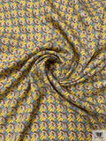 Boat Printed Fine Silk Twill Panel - Yellow / Green / Lilac