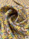 Boat Printed Fine Silk Twill Panel - Yellow / Green / Lilac