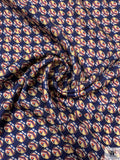 Boat Printed Fine Silk Twill Panel - Navy Blue / Orange / Butter Yellow