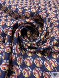 Boat Printed Fine Silk Twill Panel - Navy Blue / Orange / Butter Yellow