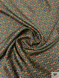 Equestrian Tack Printed Fine Silk Twill Panel - Olive Green / Navy / Yellow / Coral