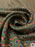 Equestrian Tack Printed Fine Silk Twill Panel - Olive Green / Navy / Yellow / Coral