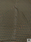 Equestrian Tack Printed Fine Silk Twill Panel - Olive Green / Navy / Yellow / Coral