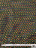 Equestrian Tack Printed Fine Silk Twill Panel - Olive Green / Navy / Yellow / Coral