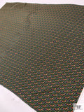 Equestrian Tack Printed Fine Silk Twill Panel - Olive Green / Navy / Yellow / Coral