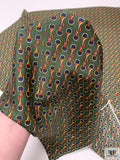 Equestrian Tack Printed Fine Silk Twill Panel - Olive Green / Navy / Yellow / Coral
