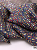 Equestrian Tack Printed Fine Silk Twill Pre-Cut Panel - Slate Blue / Yellow / Red
