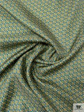 Equestrian Tack Printed Fine Silk Twill Pre-Cut Panel - Pistachio Green / Yellow / Blue